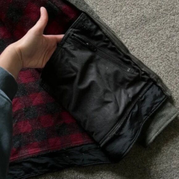 Woolrich Wool Blanket Lined Long Sleeve Full Zip Barn Over Coat Green Mens Large - Picture 9 of 16